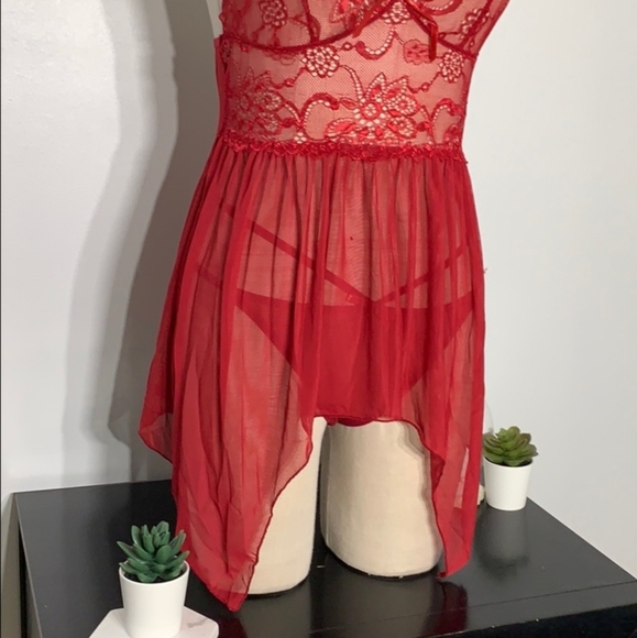 New Red Lace Chemise Lingerie Set - Picture 3 of 6
